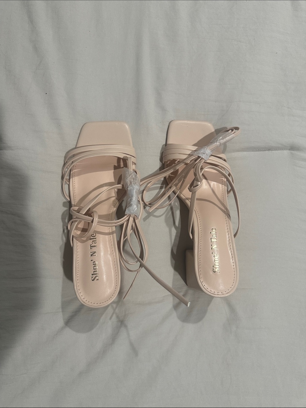 Nude Lace-Up Block Heel Sandals